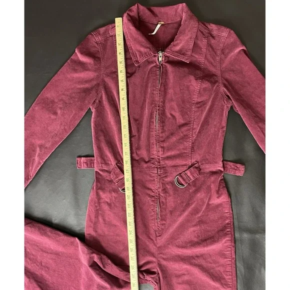Free People Take Me Out Mulberry Corduroy Jumpsuit 6 Zip Front Utility Boho $148 - Picture 8 of 13
